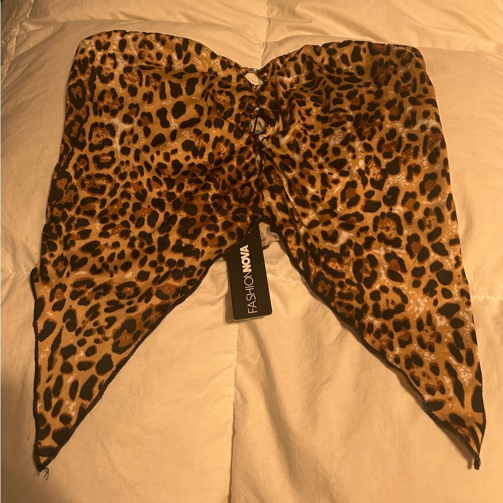 Fashion Nova Leopard Print Strapless Scarf Top - Brown & Black